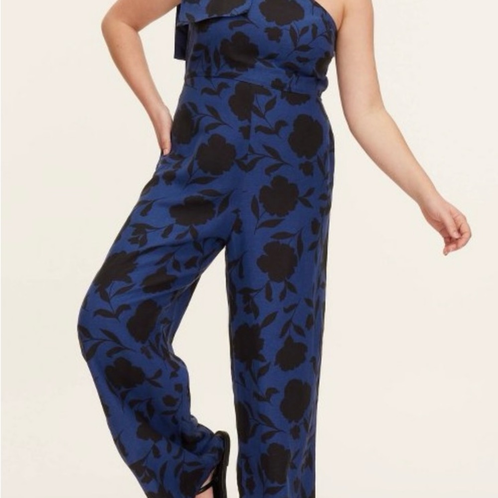Kate Spade Blue and Black Floral Jumpsuit